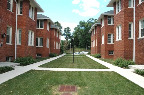 Exterior of buildings with walking paths