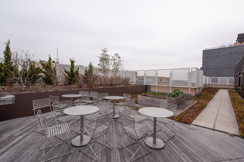 outdoor area with high-top tables