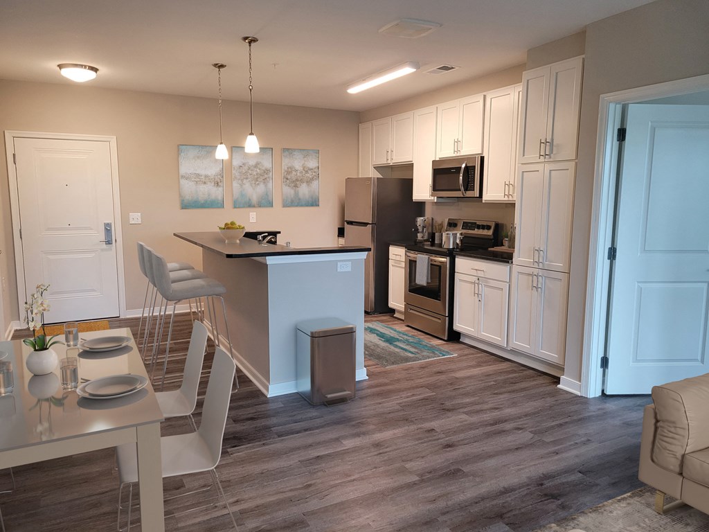 staged kitchen dining area