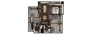 A detailed 3D floor plan of a house showing all rooms and their layouts.