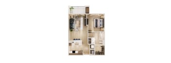 a drawing of the 1 bedroom floorplan of a 367 sqft apartment