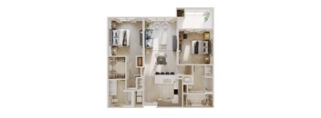 a 3d floor plan of a house with a bedroom and a living room
