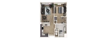 A series of images showing different layouts of a small apartment.