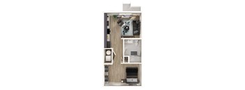 A series of images showing different parts of a modern apartment.