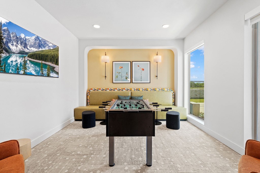 a room with a table with a board game on it