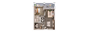 a 3d floor plan of a bedroom with a bathroom