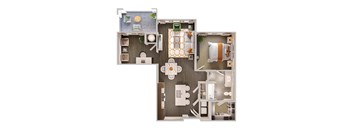 a 3d floor plan of a house with a bedroom and living room