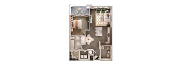 a 3d floor plan of a bedroom with a bed and a bathroom