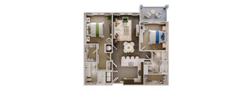 a 3d floor plan of a bedroom apartment