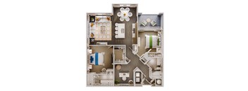 a 3d floor plan of a bedroom with a bathroom and living room