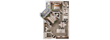 a stylized floor plan of a house with a bedroom and a bathroom