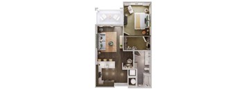 a 1 bedroom floor plan with a bathroom and a living room