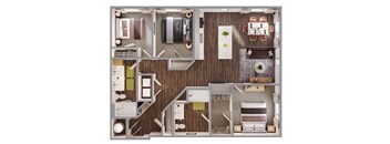 a 3d drawing of a bedroom floor plan with roommates