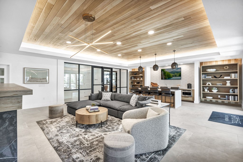 a room with a couch and a table