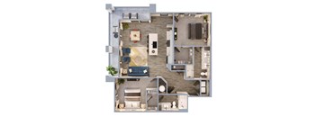 A floor plan of a house with a living room, kitchen, dining room, and bedrooms.