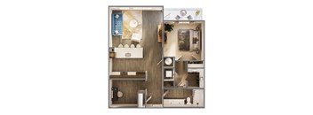 A modern bathroom with a toilet, sink, and mirror.