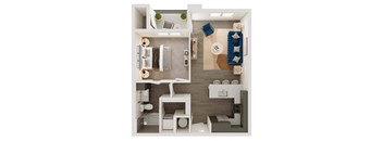 a stylized floor plan with a bedroom and a bathroom