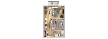 a floor plan of a house with a bedroom and a living room