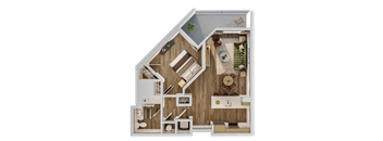 A detailed 3D floor plan of a house showing all rooms and furniture layout.