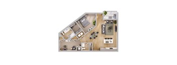 a floor plan of a house with a bedroom and a living room