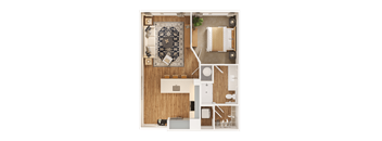 A top-down view of a well-organized apartment layout.