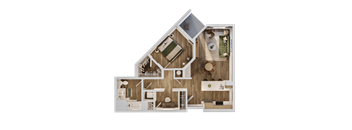 A detailed 3D floor plan of a house showing all rooms and their layouts.