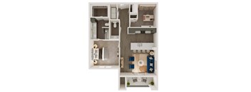 a stylized floor plan with a bedroom and a bathroom