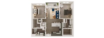 a 3d rendering of a floor plan with a bedroom and a bathroom