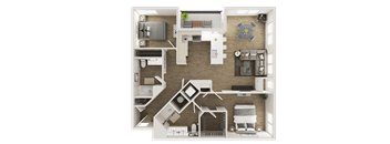 A detailed 3D floor plan of a two-story residential apartment.