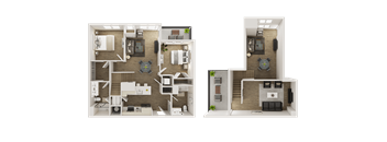 Two floor plan images of a house with green background.