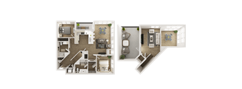Two floor plan images of a house with green background.