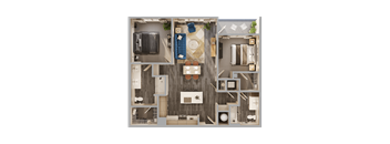A detailed floor plan of a small apartment with a kitchen, living room, and bathroom.