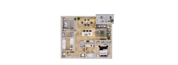 a floor plan of a house with furniture and a chair
