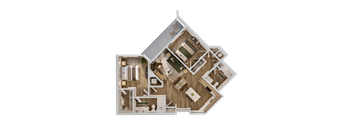 A detailed 3D floor plan of a house showing all rooms and their layout.