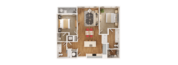 A detailed floor plan of a house showing all the rooms and their furnishings.