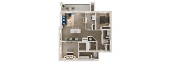 a stylized floor plan of a 1 bedroom apartment