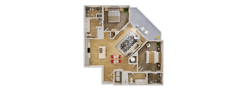 A detailed floor plan of a house with a living room, dining room, kitchen, and bedrooms.