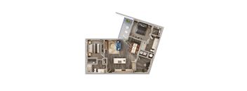 A detailed 3D floor plan of a house showing the layout of the rooms.
