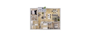 a bedroom floor plan of a house with furniture and a living room