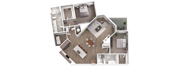 our apartments showcase a spacious living room with a fireplace