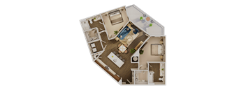 A top-down view of a house layout with a pool in the center.