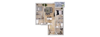 a stylized floor plan of a 1 bedroom apartment