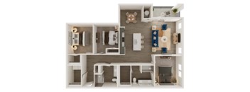 a 3d rendering of a bedroom with a bathroom and a living room