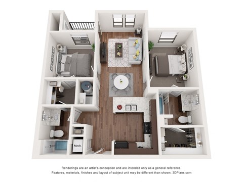 a 3d floor plan of a 1 bedroom192 sq ft