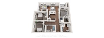 a 1 bedroom floorplan is shown in this rendering
