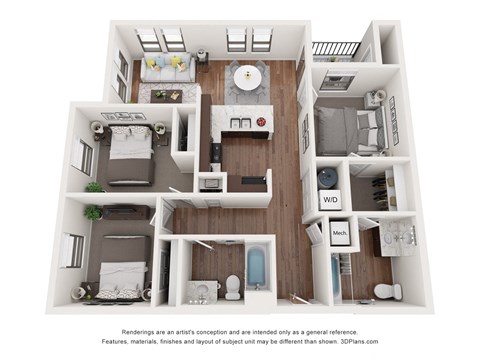 a 1 bedroom floorplan is shown in this rendering
