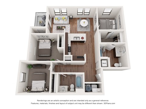 a stylized floor plan of a 1 bedroom floor plan