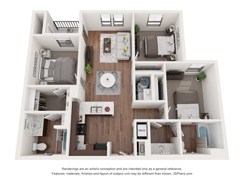 a 1 bedroom floorplan is shown with a wood floor