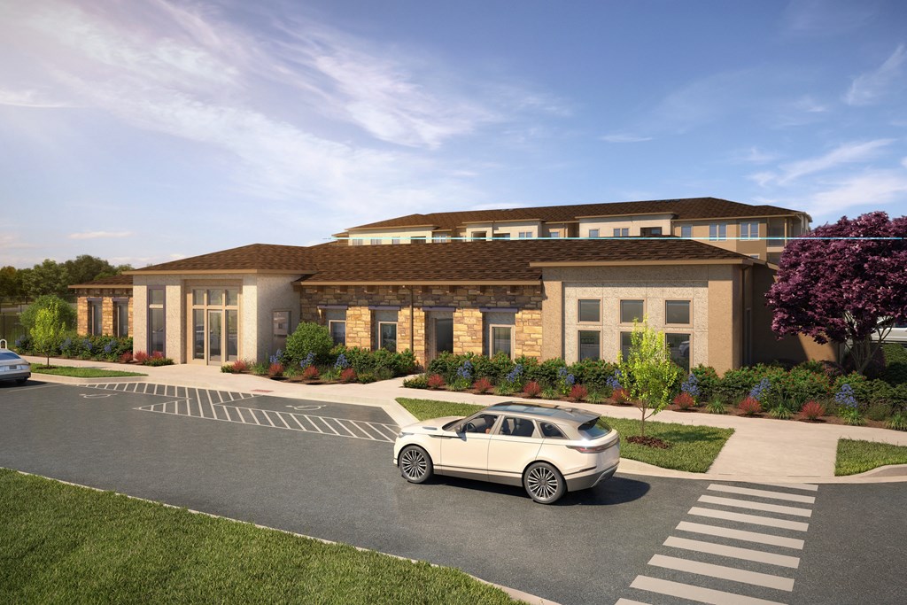 a rendering of a building with a car in front of it