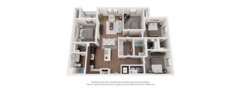 a 1 bedroom floorplan is shown in this rendering